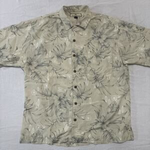 Tommy Bahama Size L 100% Silk Hawaiian Shirt Short Sleeve Button Up Sage Green